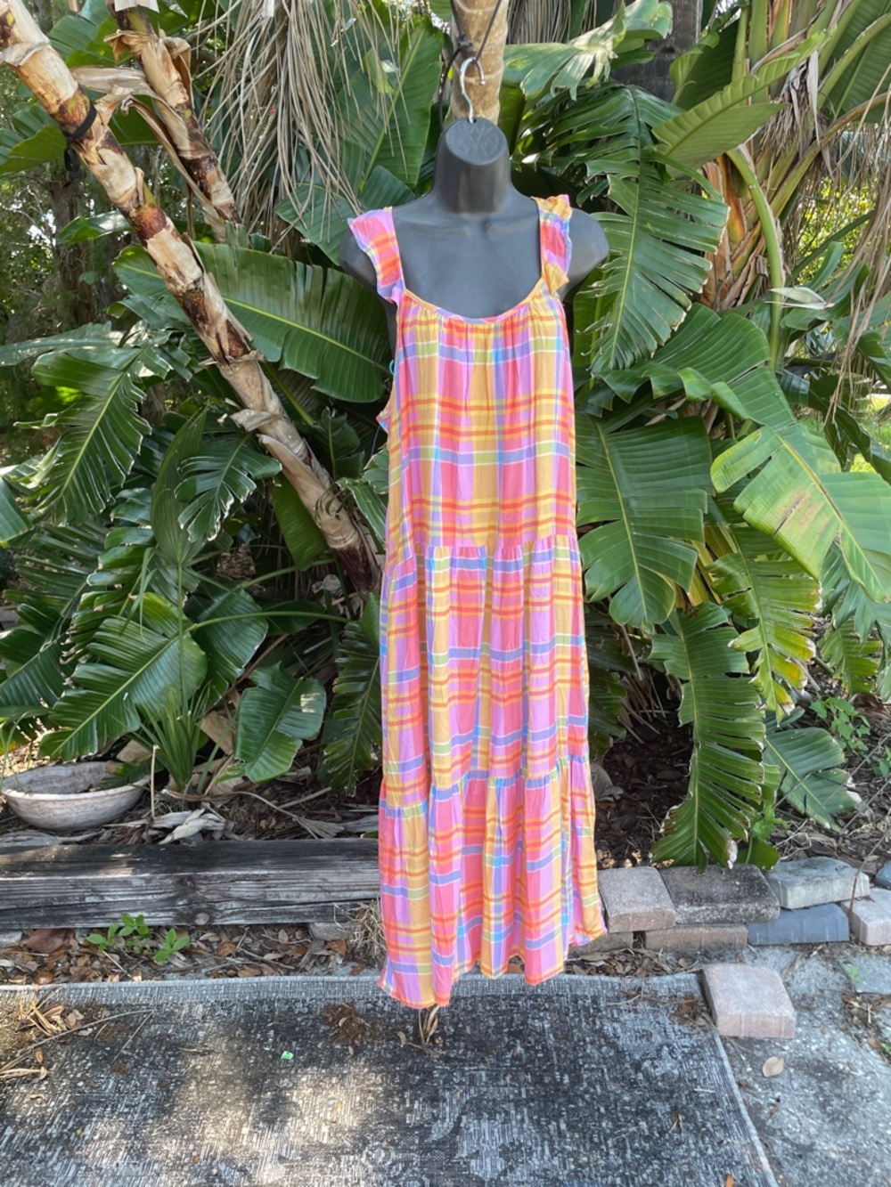 plaid sundress with ruffled spaghetti straps